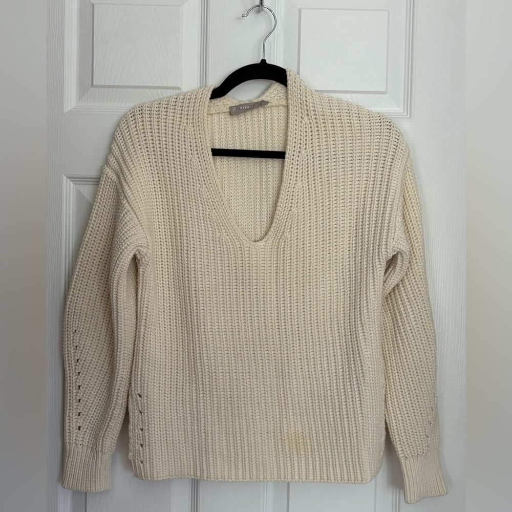 Everlane chunky cotton knit v-neck sweater beige cream size xs